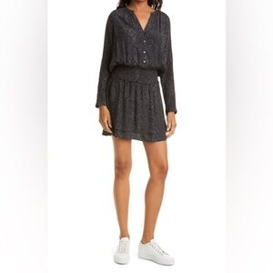 Rails Jasmine Animal Print Long Sleeve Minidress Charcoal Textured Leopard Small